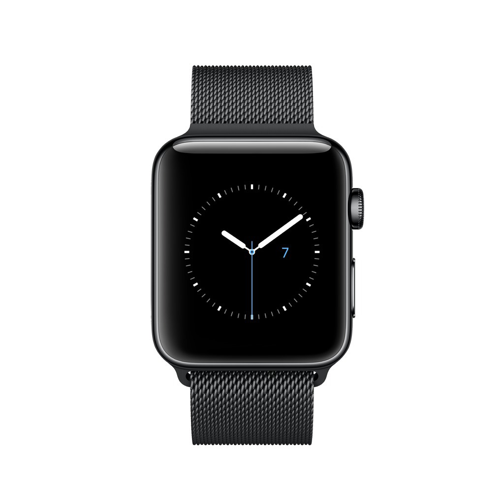 APPLE Watch Series 2 Smart Watch Edelstahl Edelstahl Milanese Armband, 42 mm, Schwarz/Schwarz