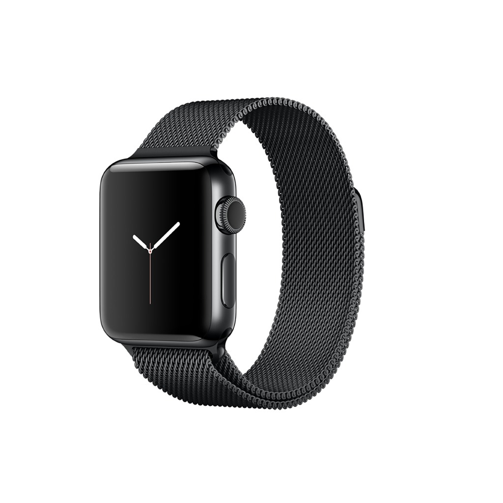 APPLE Watch Series 2 Smart Watch Edelstahl Edelstahl Milanese Armband, 38 mm, Schwarz/Schwarz
