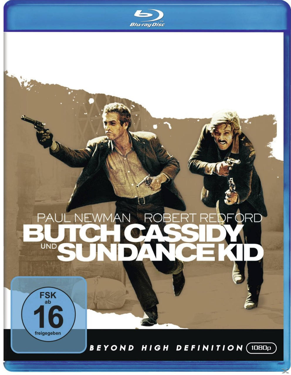 Blu-ray Filmcover, zwei Männer mit Waffen rennen, brauner Hintergrund.
