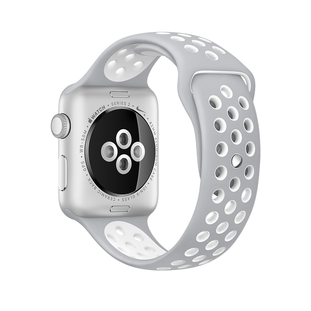 APPLE Watch Series 2 Nike+ Smart Watch Aluminium Sportband, 42 mm, Silber/Silber/Weiß