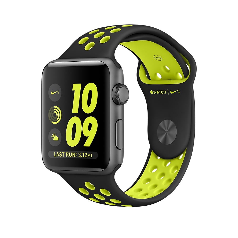 APPLE Watch Series 2 Nike+ Smart Watch Aluminium Polymer, 38 mm, Space Grau/Schwarz/Gelb