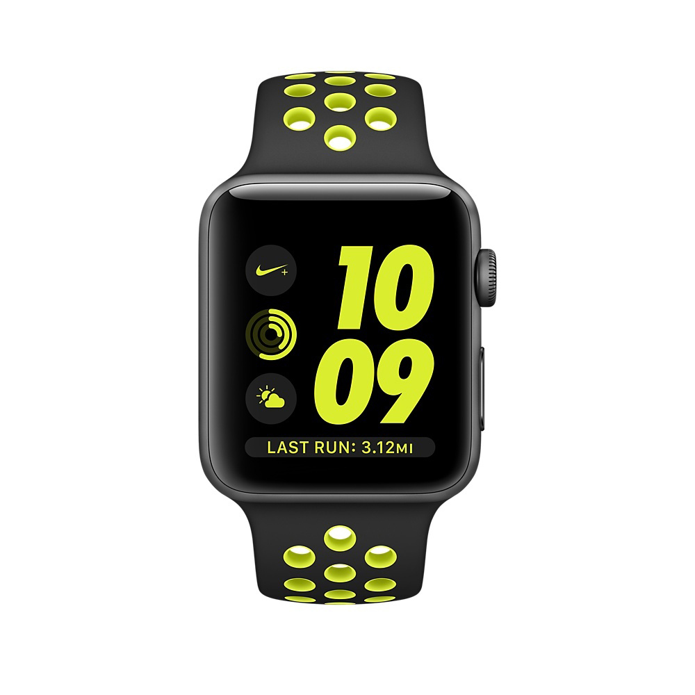 APPLE Watch Series 2 Nike+ Smart Watch Aluminium Polymer, 38 mm, Space Grau/Schwarz/Gelb