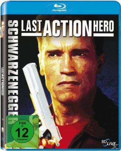 Last Action Hero Blu-ray-Cover mit Arnold Schwarzenegger mit einer Waffe, mit Text.