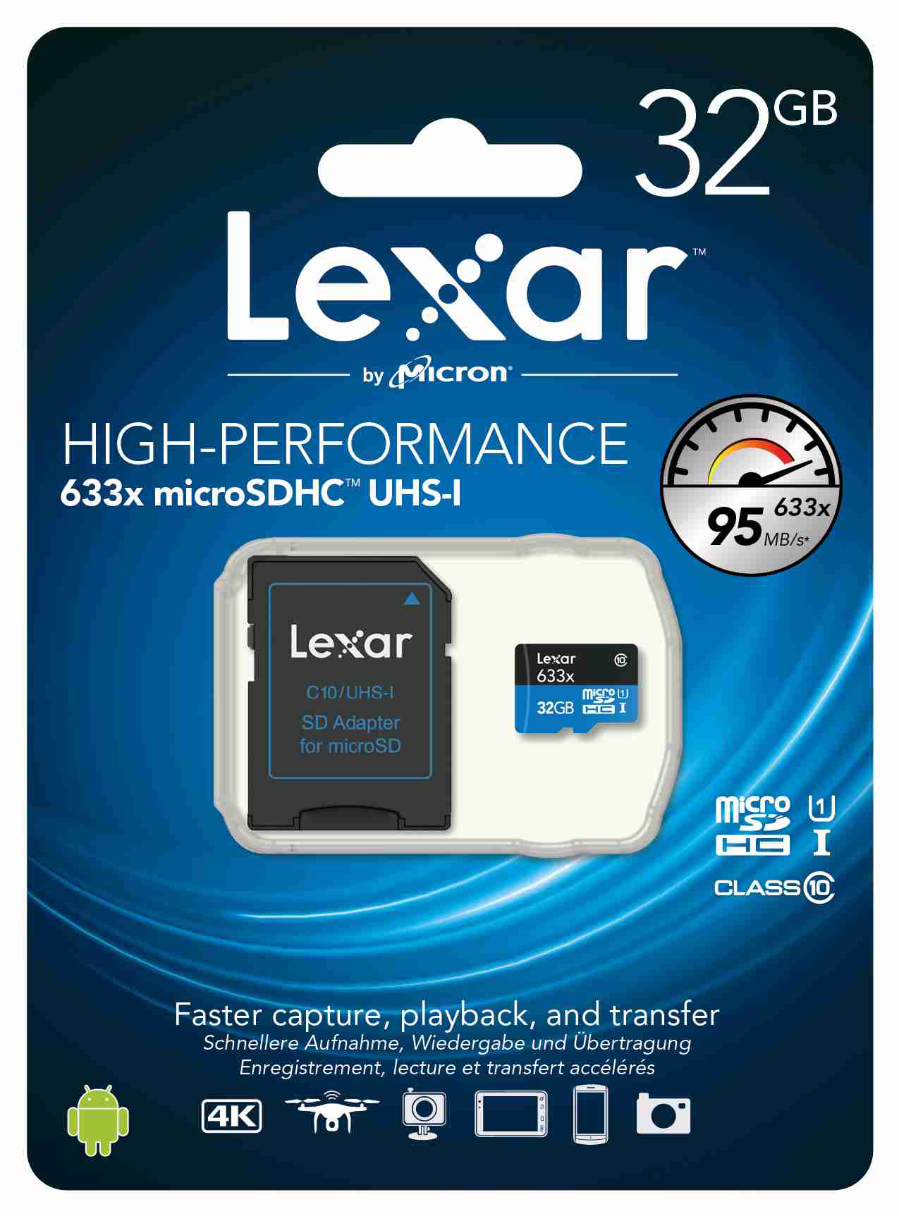 LEXAR LSDMI32GBBEU633A, Micro-SDHC Micro-SDHC, 32 GB, 95 MB/s