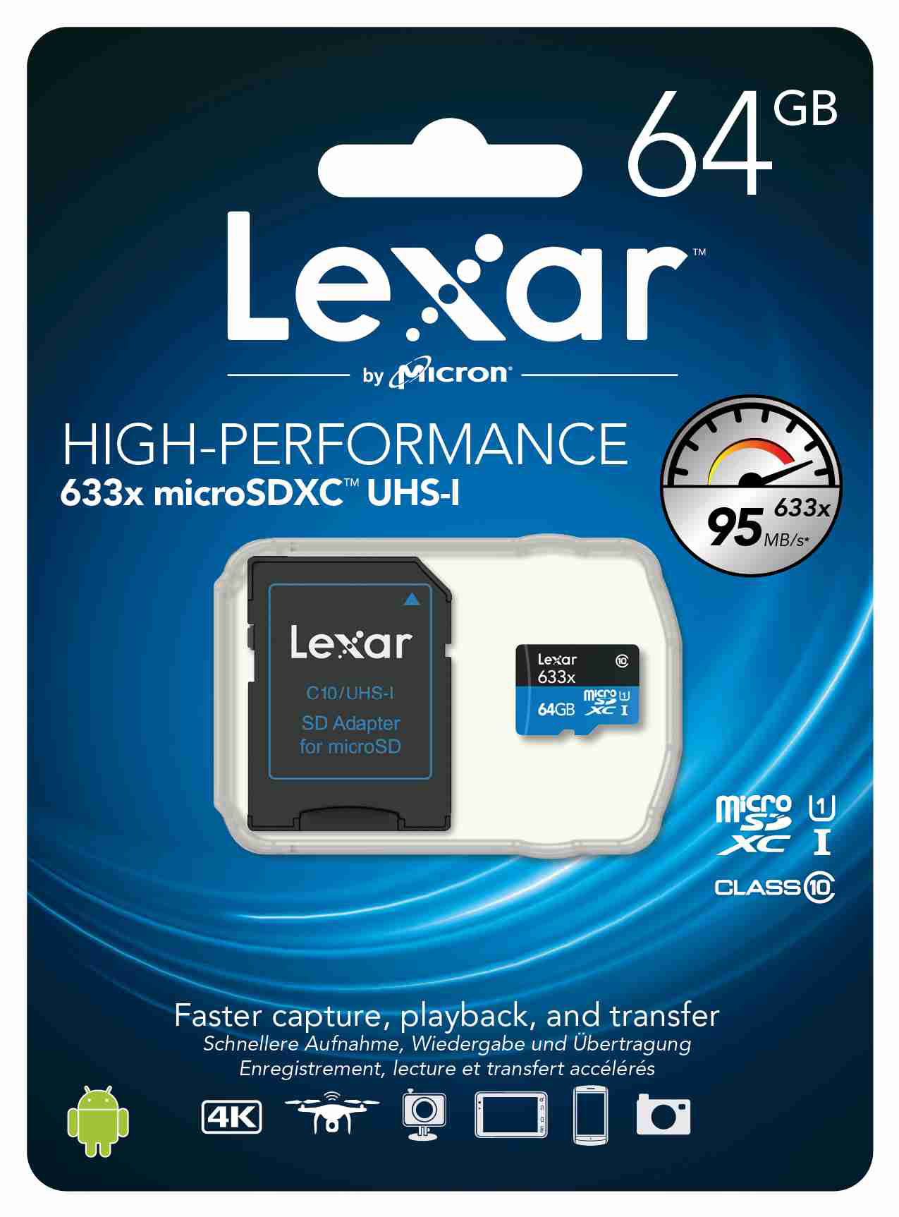 LEXAR LSDMI64GBBEU633A, Micro-SDHC Micro-SDHC, 64 GB, 95 MB/s