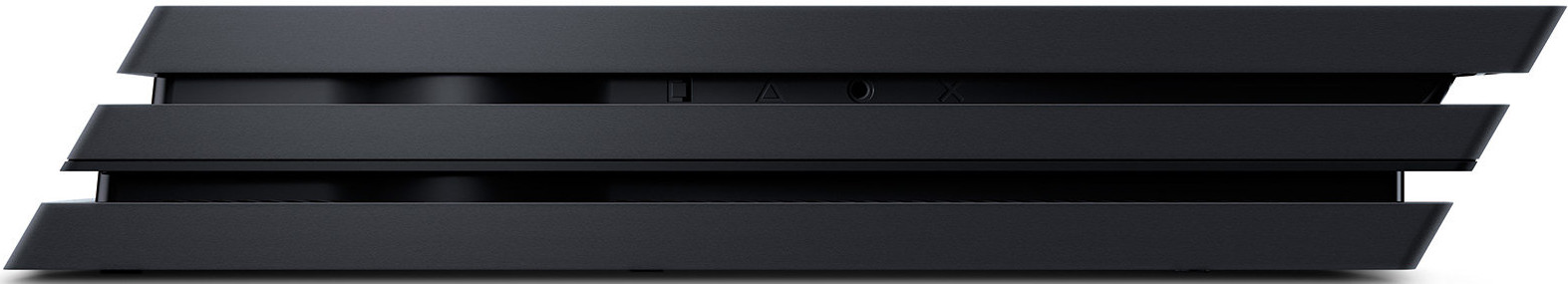 Zwarte PlayStation 4 Pro console. Witte achtergrond.