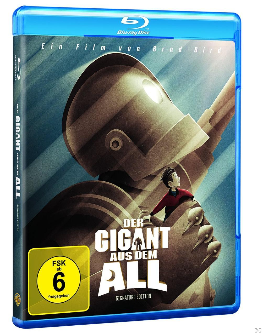 Eine blaue Blu-ray-Hülle mit einem Filmplakat, das einen Roboter und ein Kind zeigt.