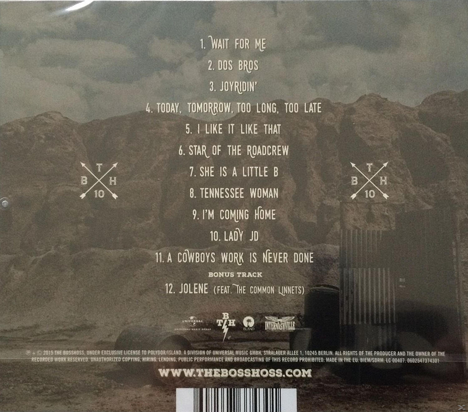 Album-Rückseite mit Songtiteln und Text.