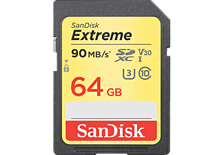 SANDISK SDXC EXTREME 64GB 90MB/S CL10 - Speicherkarte  (64 GB, 90, Schwarz/Gelb)