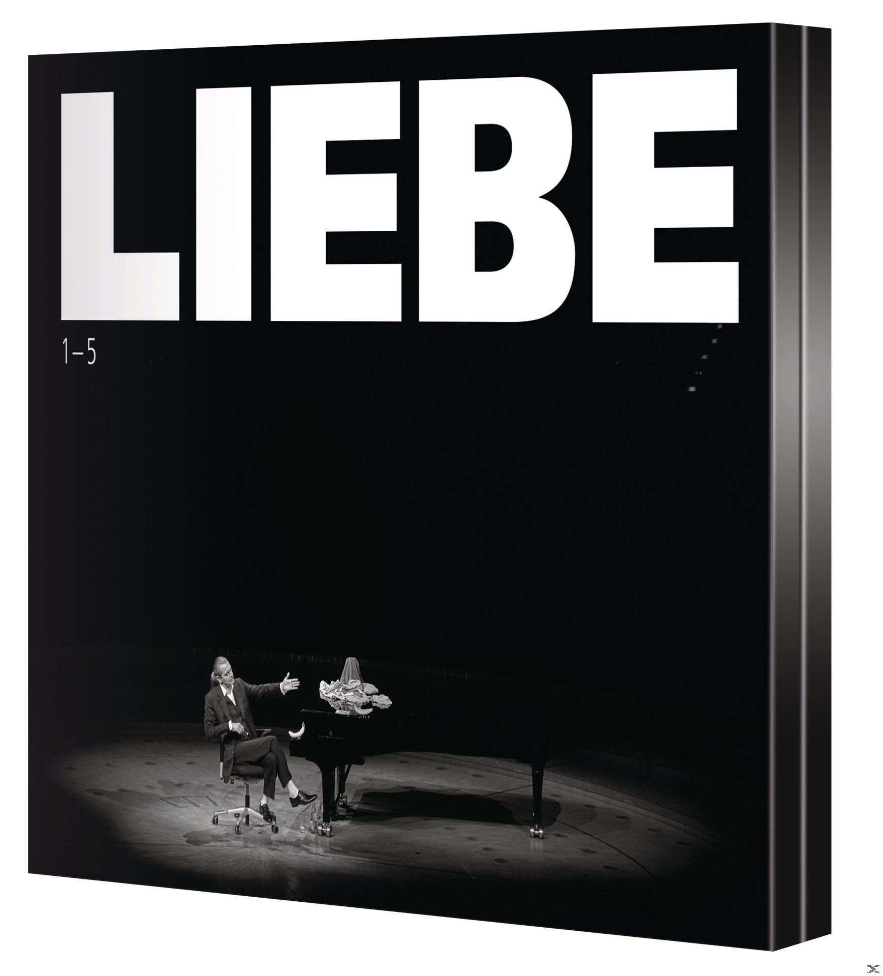 DVD-Cover mit Mann im Anzug am Klavier, Wort "LIEBE" darüber. Schwarz-Weiß-Foto.