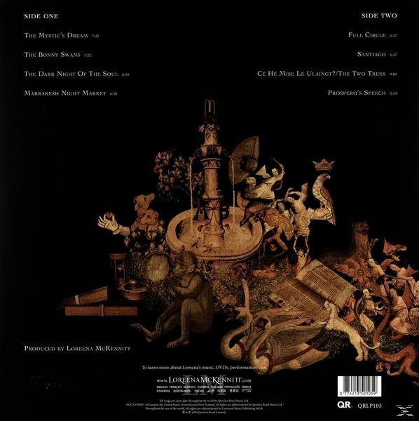 Albumcover: Rückseite mit Kunstwerk und Text. Produziert von Loreena McKennitt. Titellisten vorhanden.