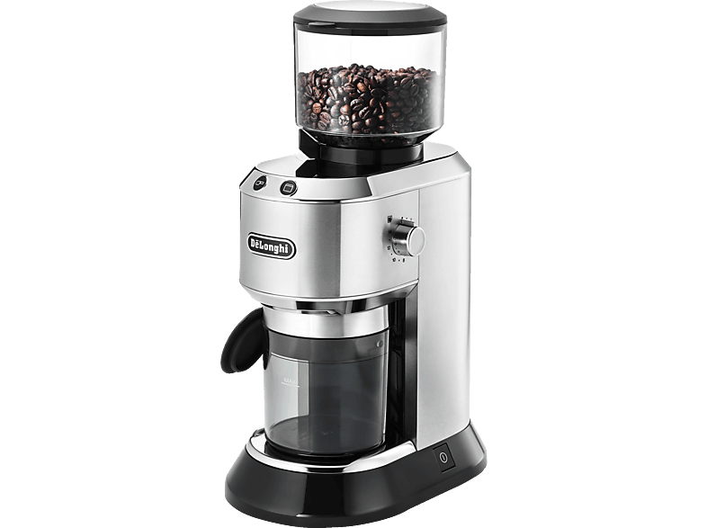 De'Longhi KG520.M Dedica Kaffeemühle (Silber, Schwarz, 150 Watt, Edelstahl-Kegelmahlwerk)