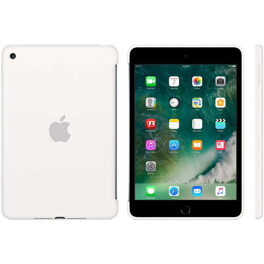 Kılıflı beyaz bir iPad ve ekranda uygulamalar gösteren bir iPad.