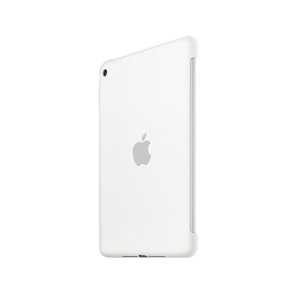 Arkada Apple logosu bulunan beyaz bir Apple iPad kılıfı.