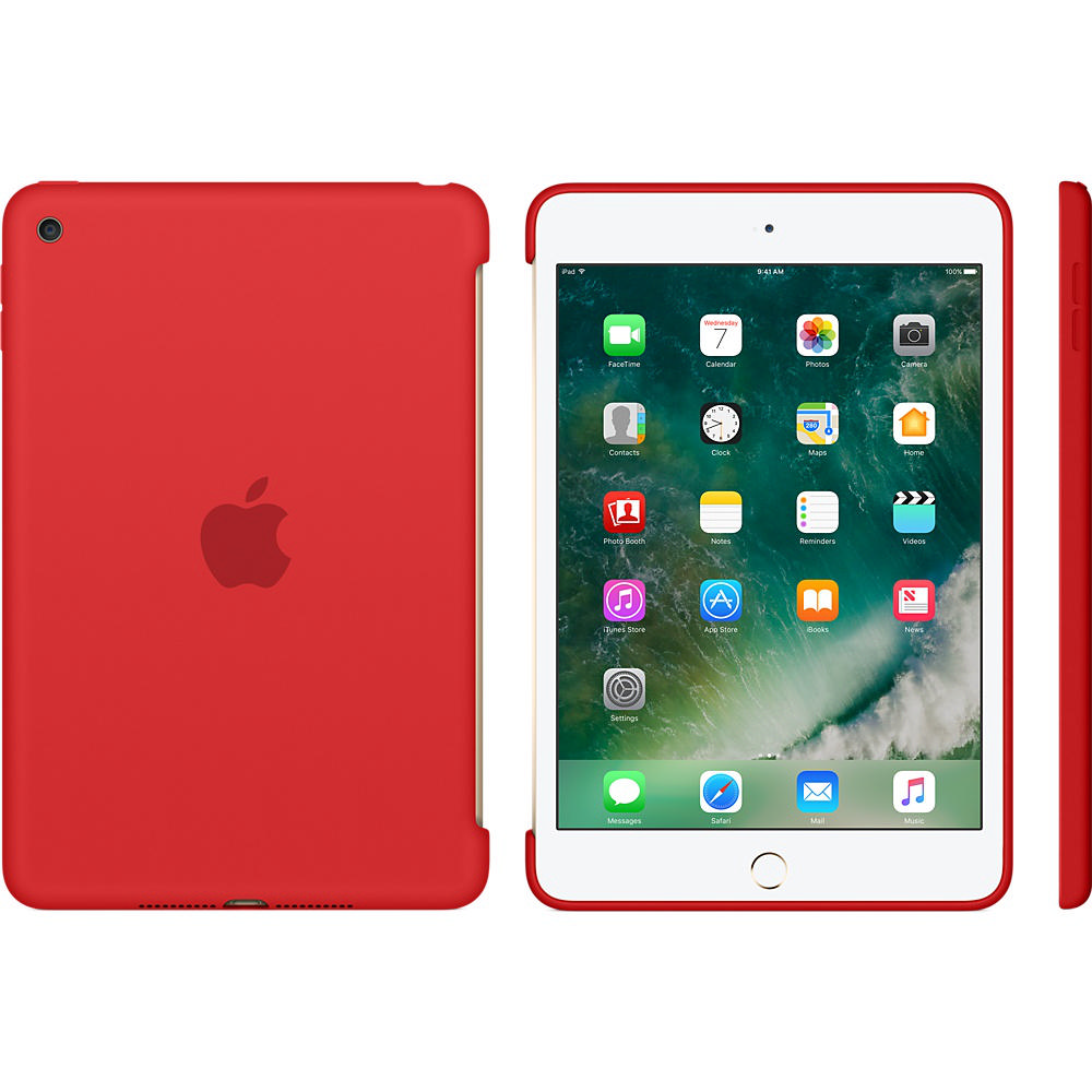 Kırmızı bir iPad kılıfı ve ekranda uygulamaları olan açık bir iPad.