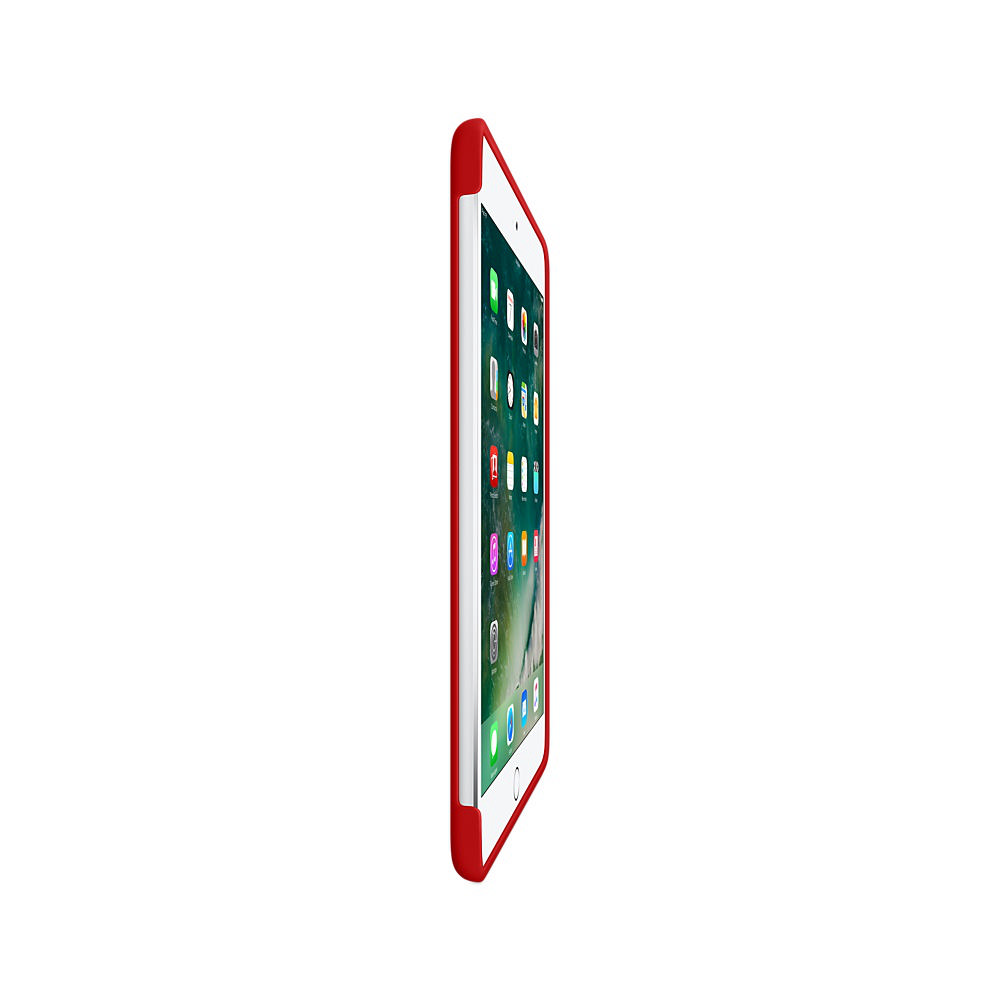 Yandan gösterilen, üzerinde uygulamalar olan kırmızı bir tablet.