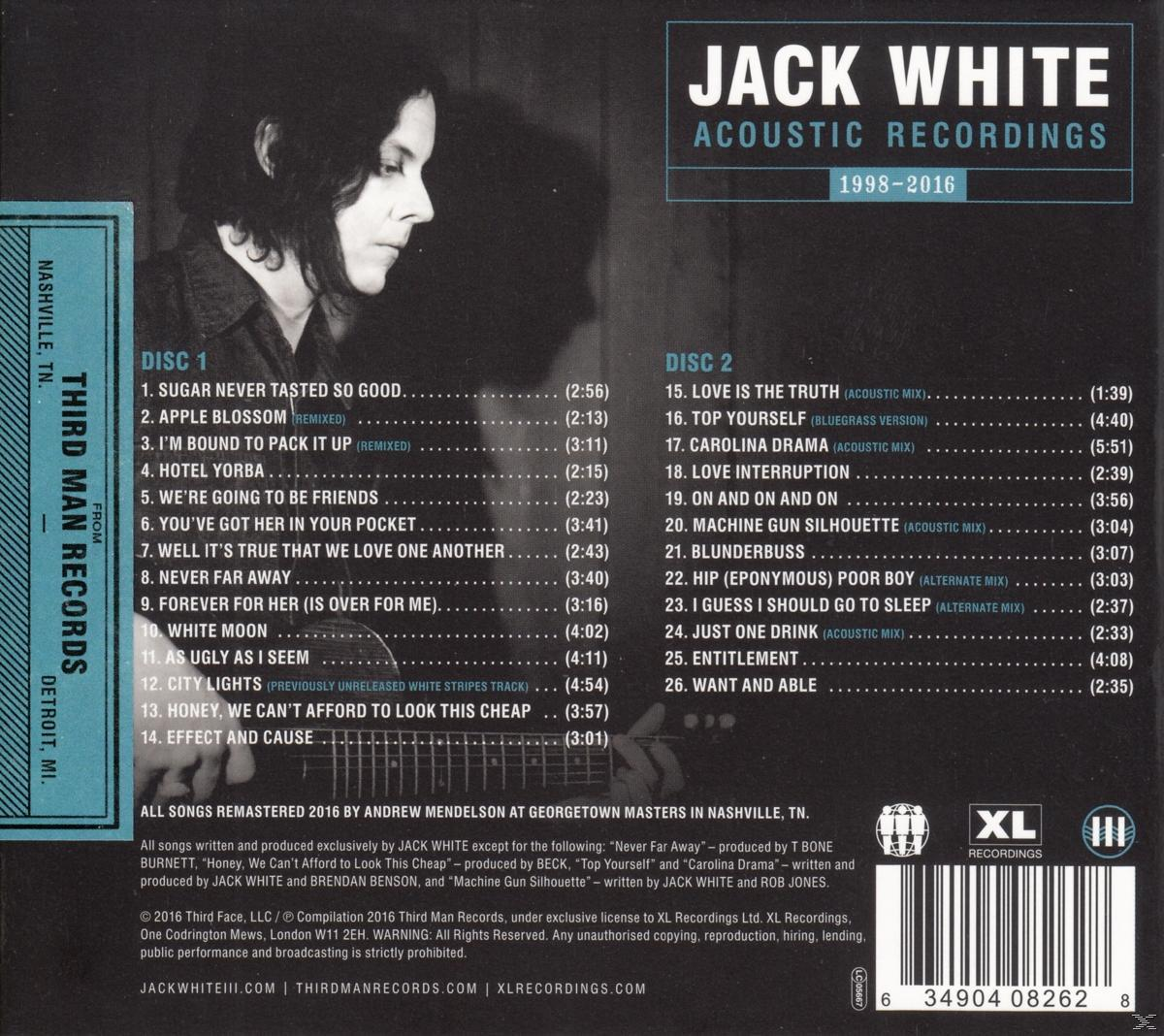 Albumcover toont Jack White, tracklijsten en het Third Man Records logo. De tekst is wit op een bruine achtergrond.