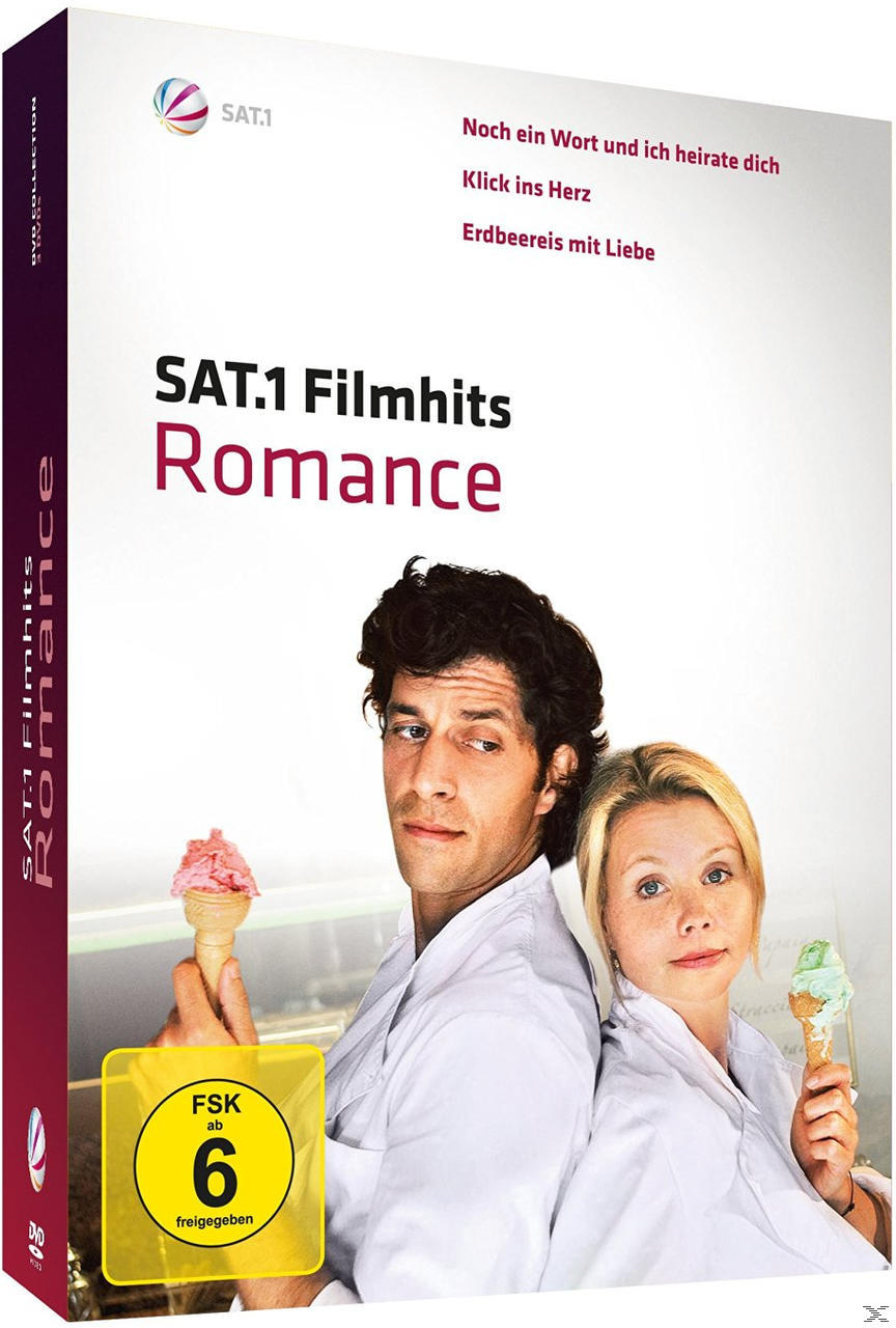 DVD-Cover: Zwei Männer halten Eistüten, mit einer Frau in der Mitte. Text: SAT.1 Filmhits Romance.