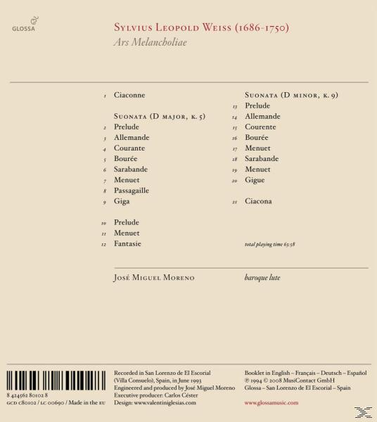 Jose Miguel Moreno - Ars Melancholiae-Lautenwerke  - (CD)