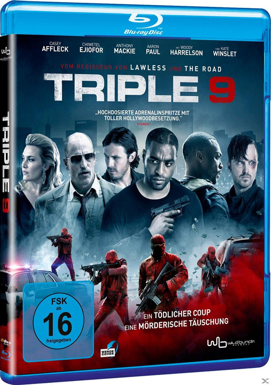 Triple 9 Film Blu-ray-Hülle mit Schauspielern und Szene.