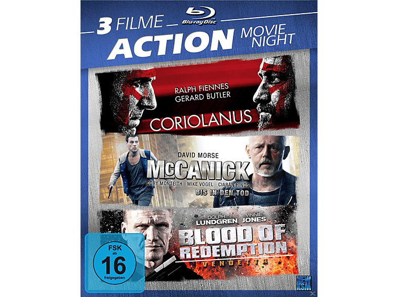 3 Filme Action Movie Night - Coriolanus / McCarnick / Blood of Redemption Blu-ray