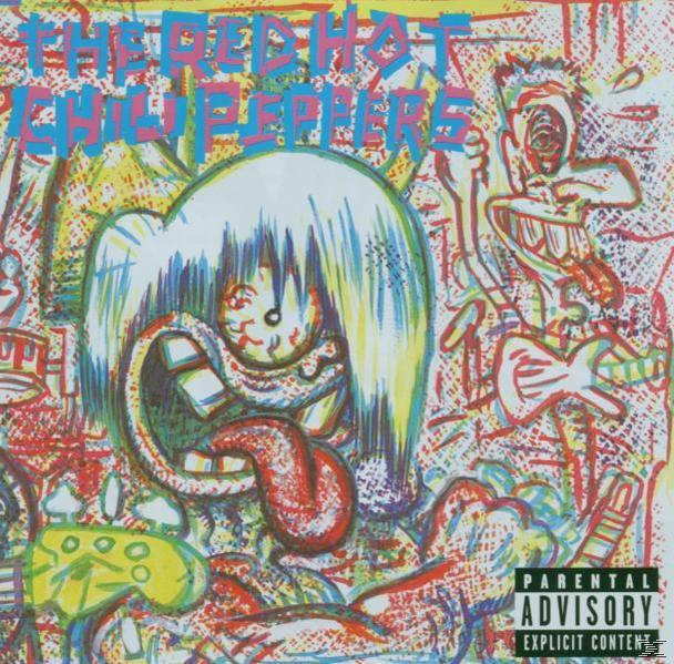 Albumcover: Eine farbenfrohe Zeichnung eines Gesichts mit herausgestreckter Zunge, von The Red Hot Chili Peppers.