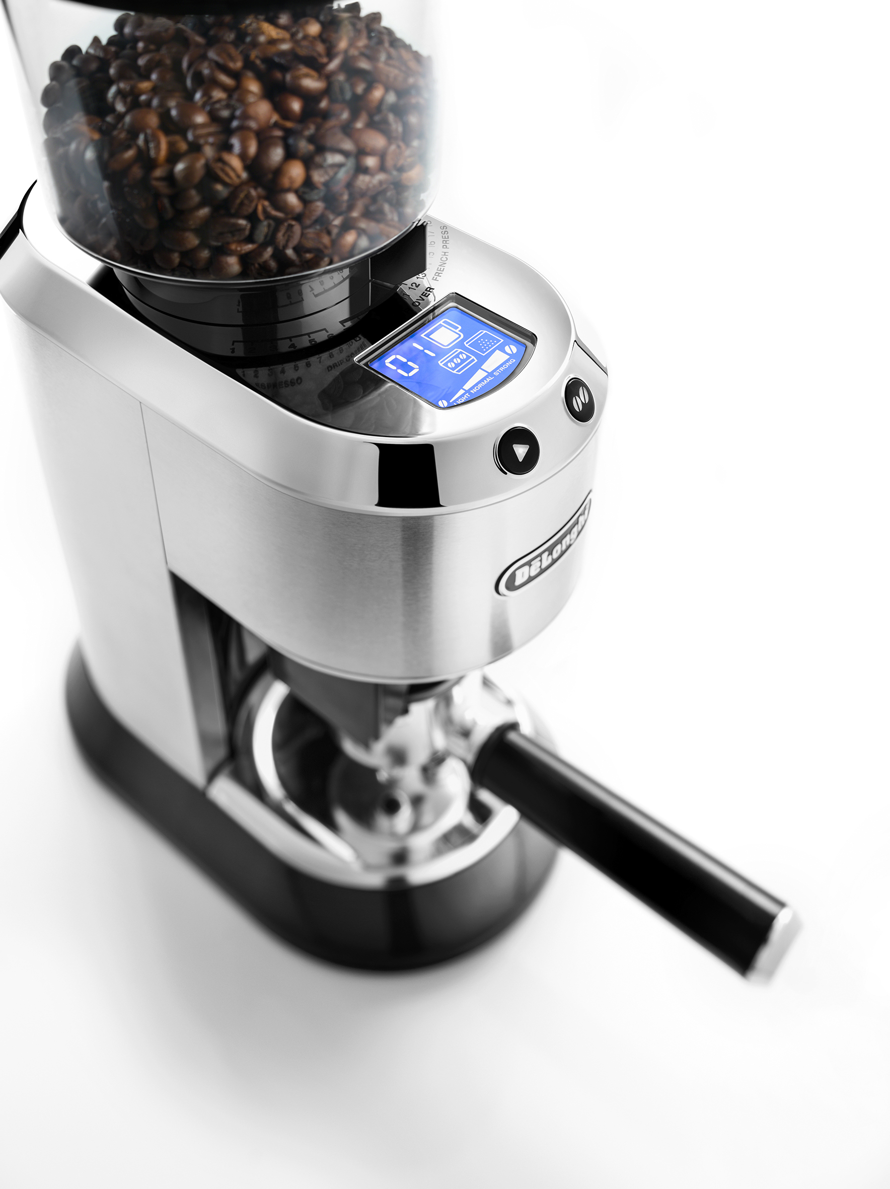 DELONGHI Dedica KG521.M Kaffeemühle Silber/Schwarz 150 Watt, Edelstahl-Kegelmahlwerk