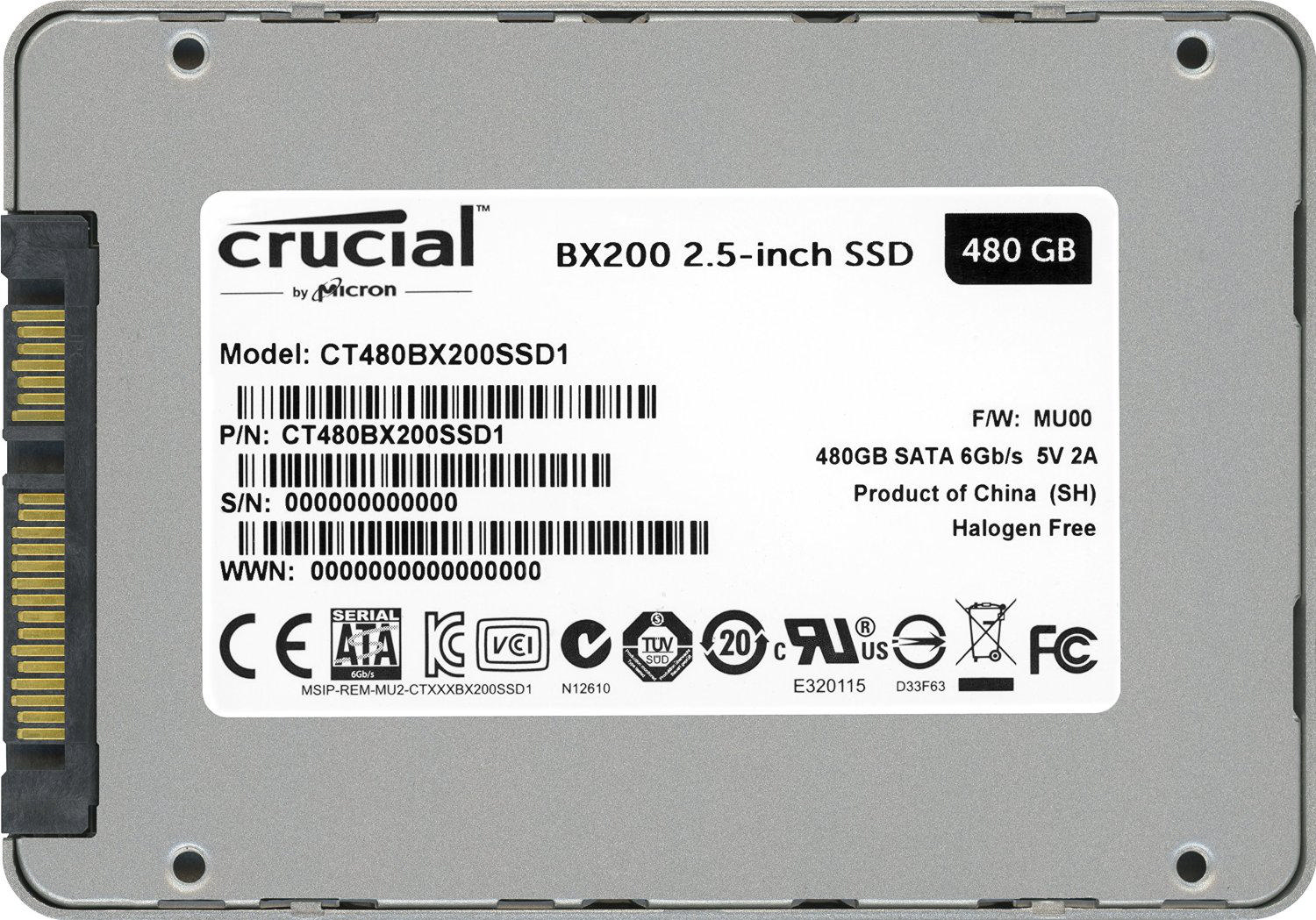 CRUCIAL 480GB BX200 SATA 2.5 7MM WITH 9.5MM ADAPTER