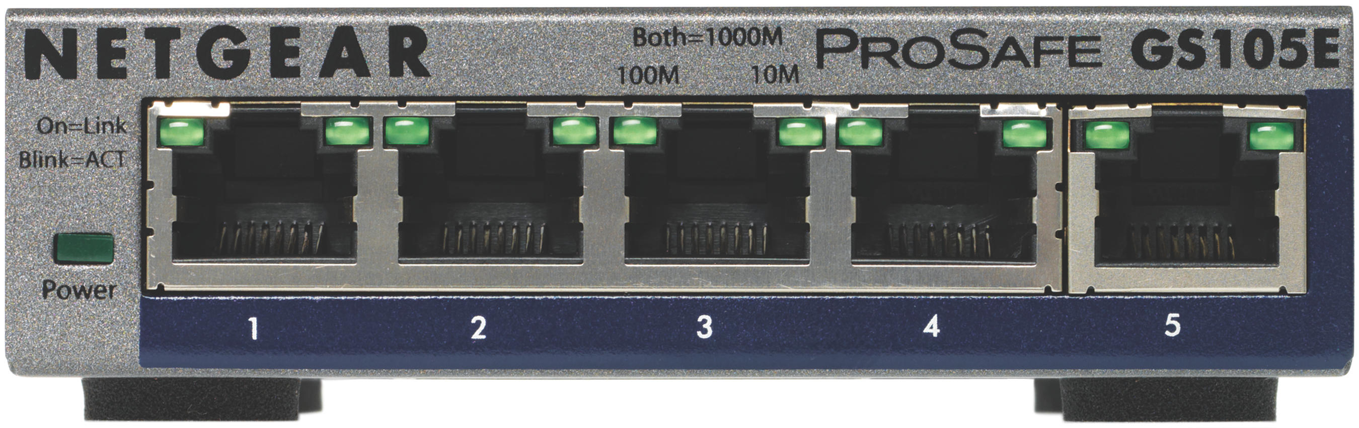 Netgear ProSafe GS105E network switch, front view.