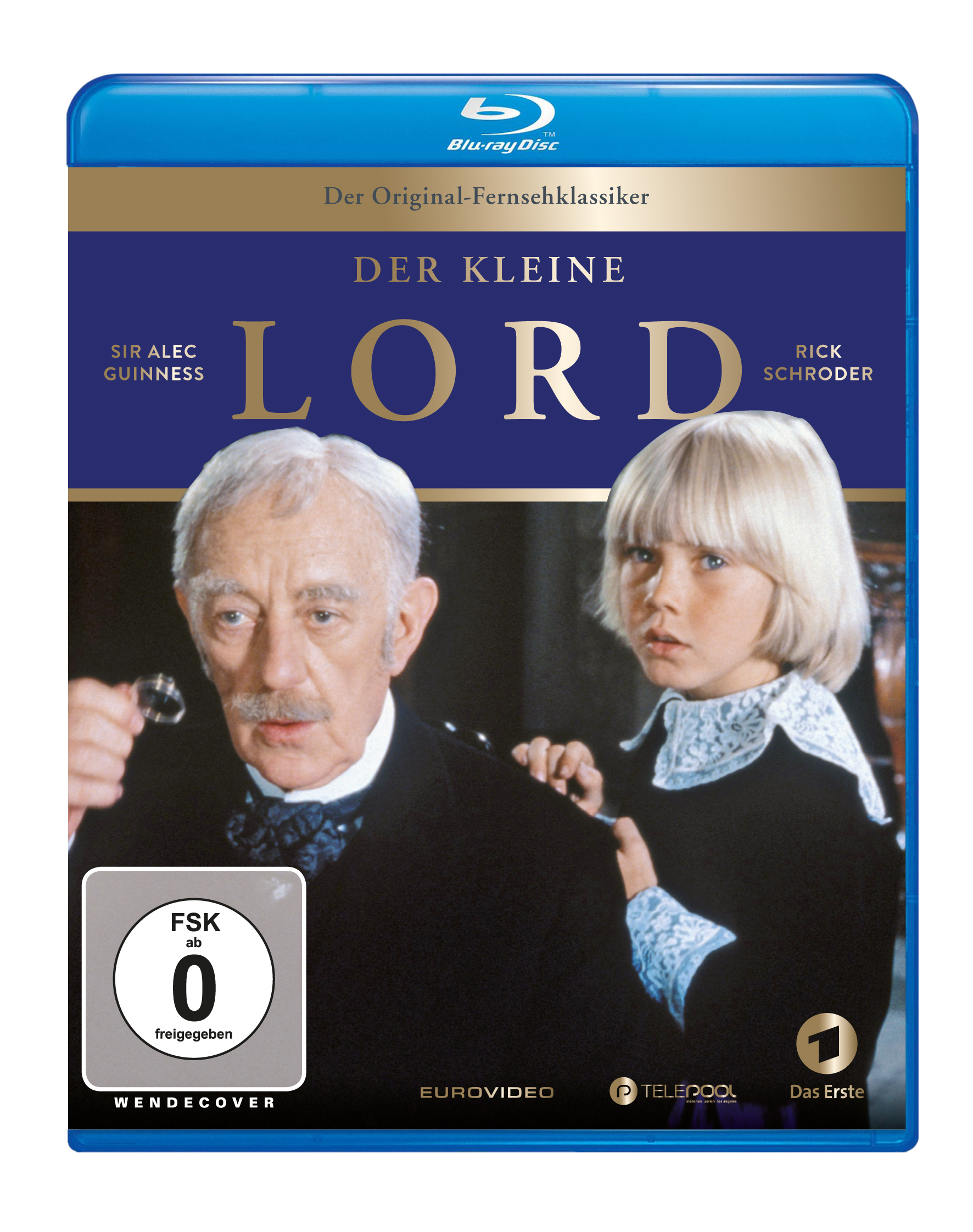 Filmcover von "Der Kleine Lord": Mann im Anzug und junger Junge, mit blauem Rahmen.
