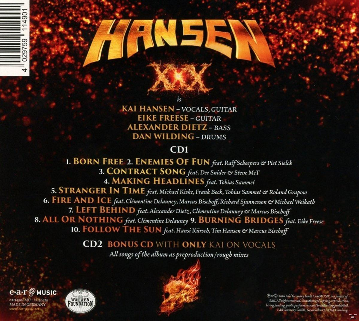 Rückseite eines Hansen-Albums mit Titellisten und Angaben zu den Bandmitgliedern.