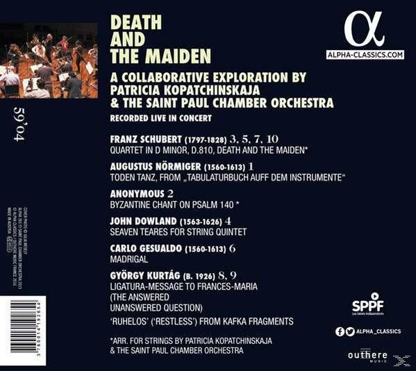 CD-Cover: Death and the Maiden von Patricia Kopatchinskaja. Text und Logo auf dunkelblauem Hintergrund.