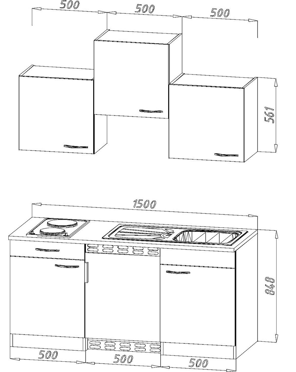 RESPEKTA KB150ESSMIC schwarz Küchenblock mit Elektrogeräten