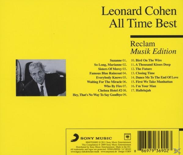 CD-Cover mit Leonard Cohens Foto und Titelliste.