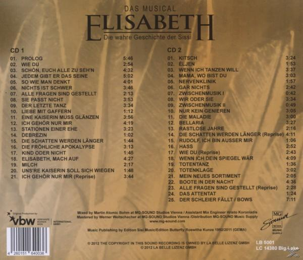 Rückseite der Musical-CD 'Elisabeth' mit Titelliste und Credits.