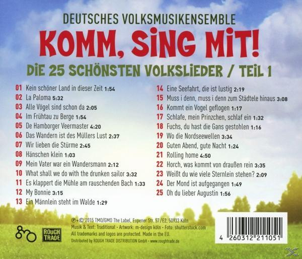 CD-Cover mit dem Titel 'Komm, Sing Mit!' und Illustrationen einer Landschaft.