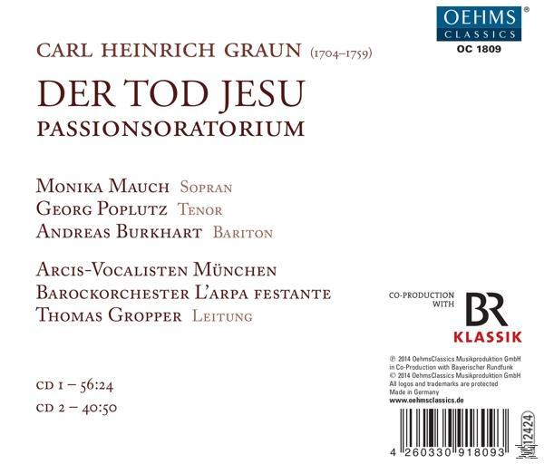Rückseite einer CD-Hülle mit Text  über Carl Heinrich Graun und das Werk 'Der Tod Jesu'.