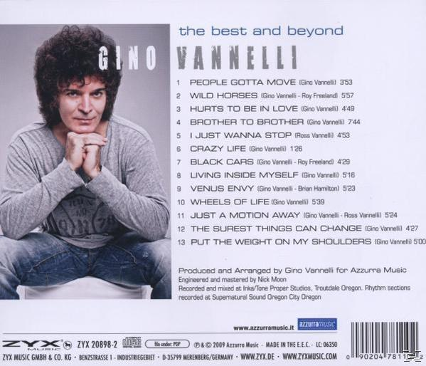 Album-Rückseite mit Trackliste von Gino Vannellis 'The Best and Beyond'. Ein Mann ist oben links.