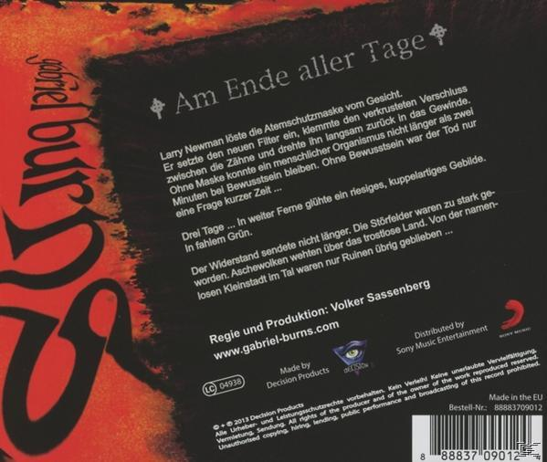 Rückseite der CD. Text auf Deutsch, rote und schwarze Farben.
