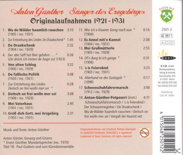 Anton Günther - Sänger Des Erzgebirges 1921-31  - (CD)