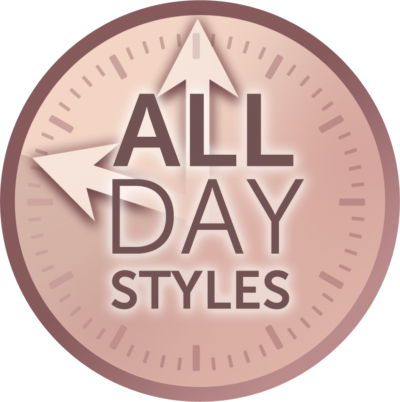 Ein kreisförmiges Logo mit den Worten 'ALL DAY STYLES' und Pfeilen.