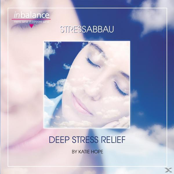 Ein Buchcover mit einem Frauengesicht, Text und den Worten 'Deep Stress Relief'.