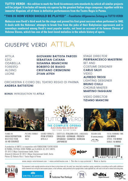 DVD-Cover mit Text. Enthält Informationen über die Oper, die Besetzung und die Credits.