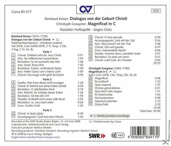 & - (CD) Geburt Rastatter - Hofkapelle Ochs Dialogus Der Christi Von