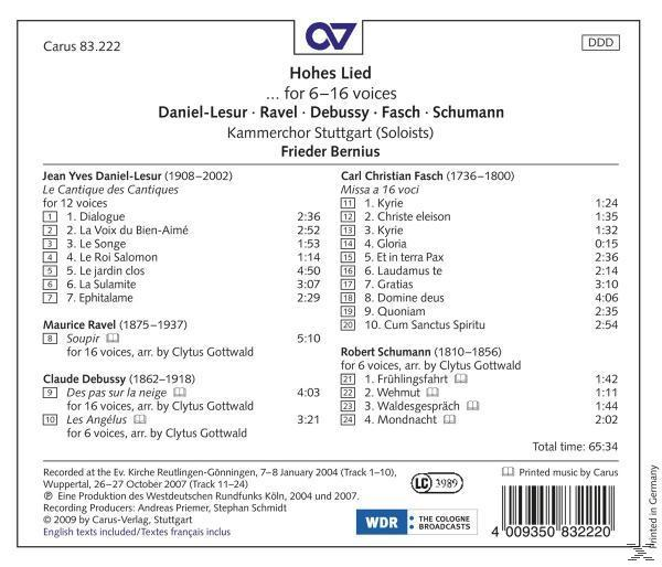 Kammerchor Stuttgart, Bernius/Kammerchor Stuttgart - Hohes Lied  - (CD)