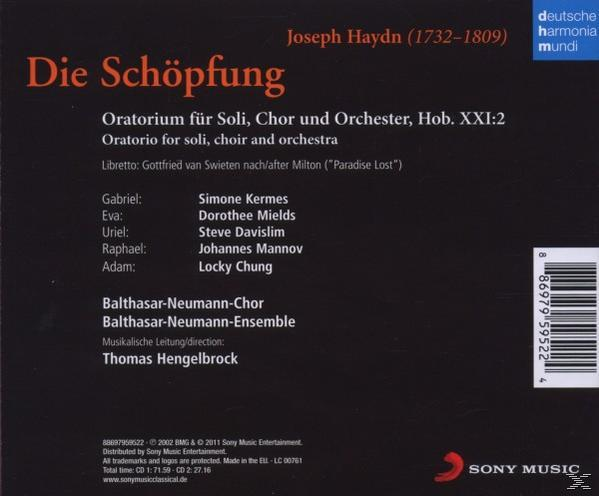 Rückseite einer CD-Hülle mit Text über ein Orchester und dem Titel 'Die Schöpfung'.