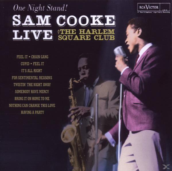 Albumcover von Sam Cooke live, mit einem Saxophonspieler im Hintergrund.