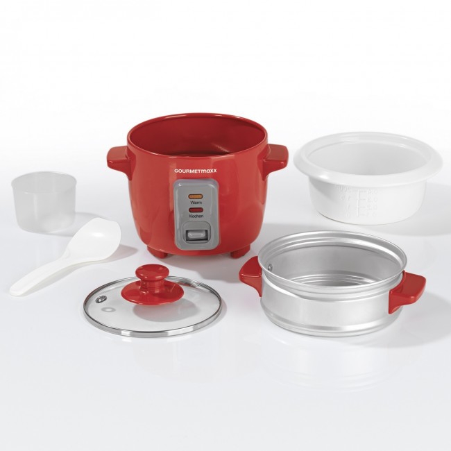 GOURMETMAXX Reiskocher mit Dampfgaraufsatz Rot Reiskocher (200 Watt, Rot)