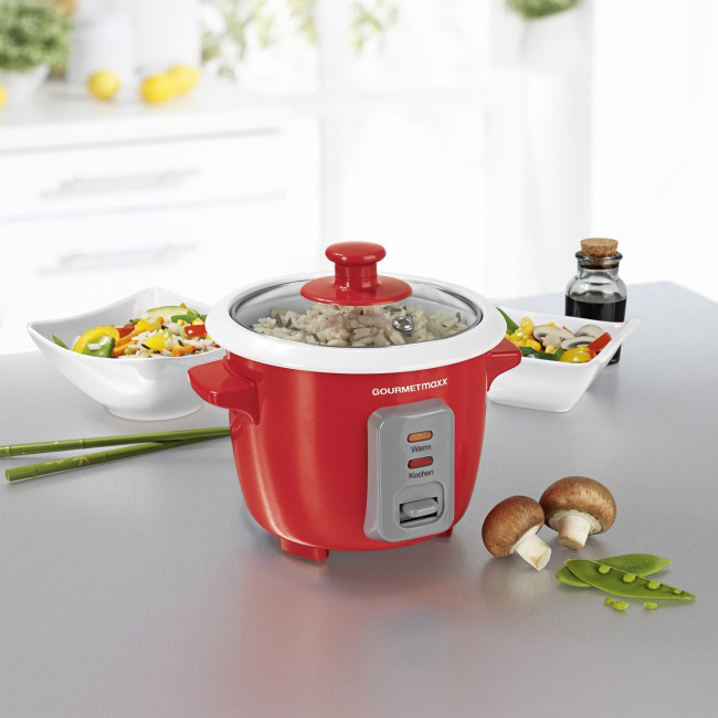 GOURMETMAXX Reiskocher mit Dampfgaraufsatz Rot Reiskocher (200 Watt, Rot)