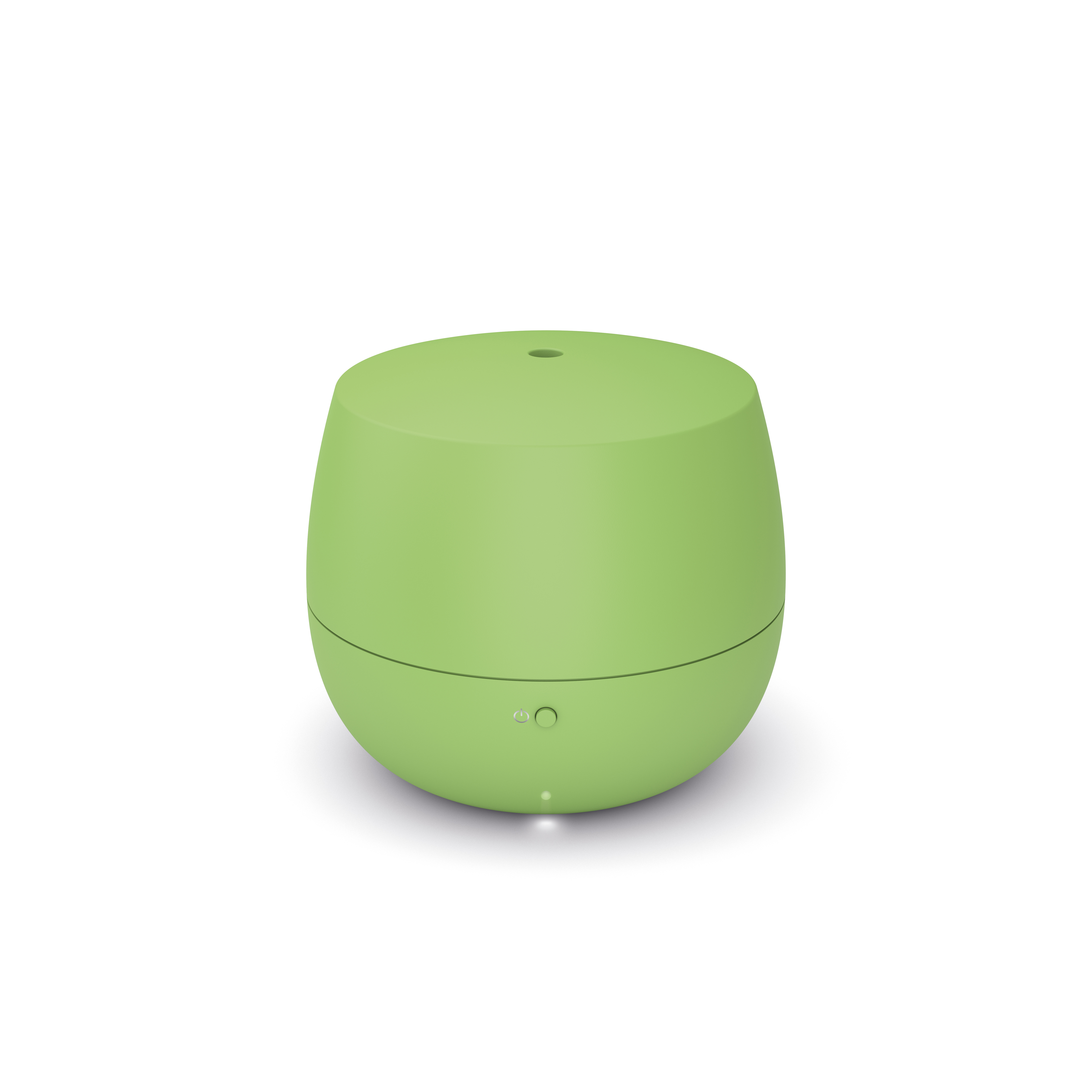 Hellgrüner, oval geformter Diffusor. Er hat einen Knopf und ein Loch oben. Weißer Hintergrund.